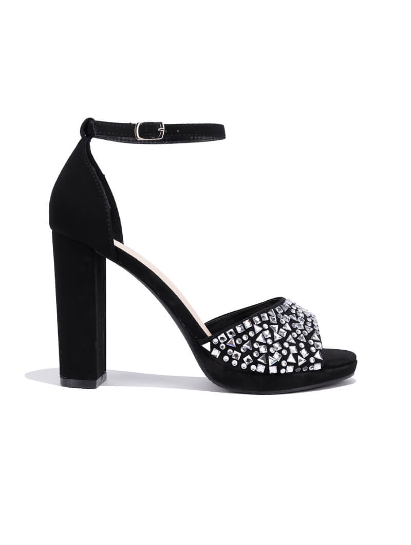 Sandales à talons blocs ornées de strass